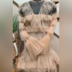 Light Cream Tulle Mini Dress; Ruffled.